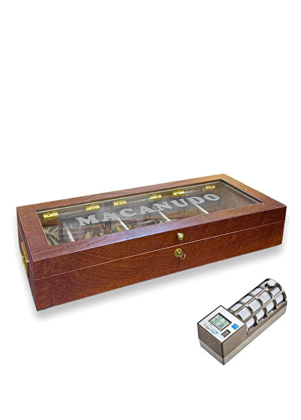 Italy Macanudo Humidor CigarSpa 200's Cigar Box with Brown Glass Electronic Humidifier