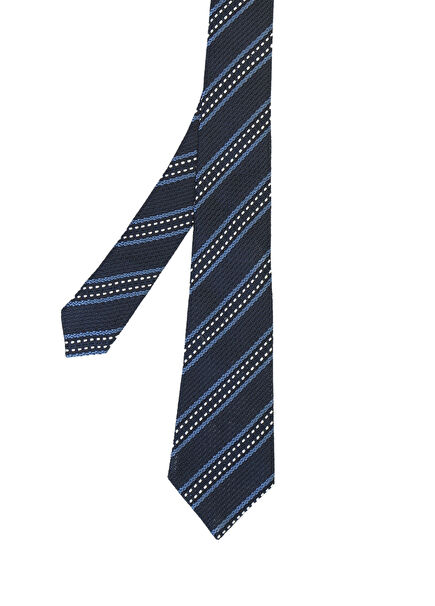 Mavi Çizgi Desenli İpek Kravat