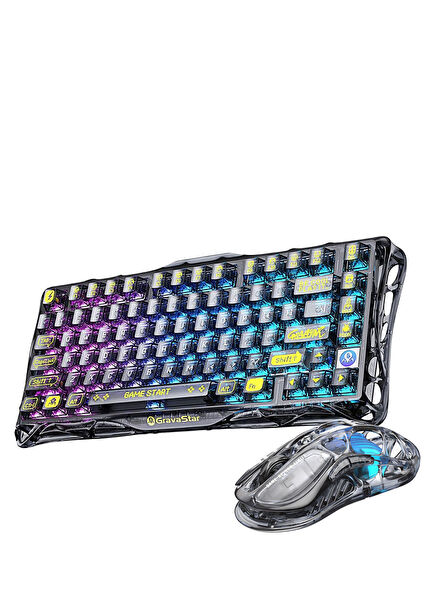 Mercury K1 Lite+M2 Transparent Black Wireless RGB Light Mechanical Gaming Keyboard and Optical Mouse Set