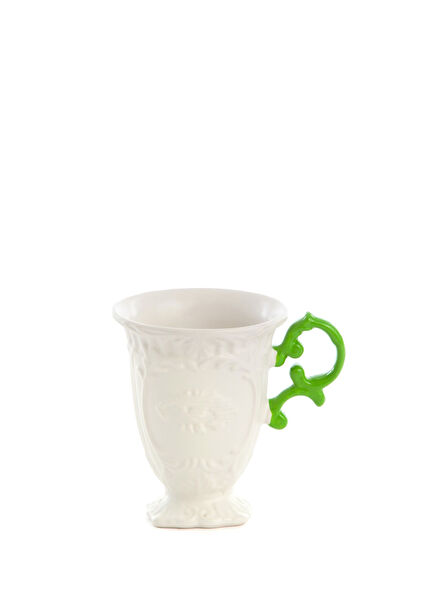 i-Wares Beyaz Porselen Yeşil Kulplu Kupa
