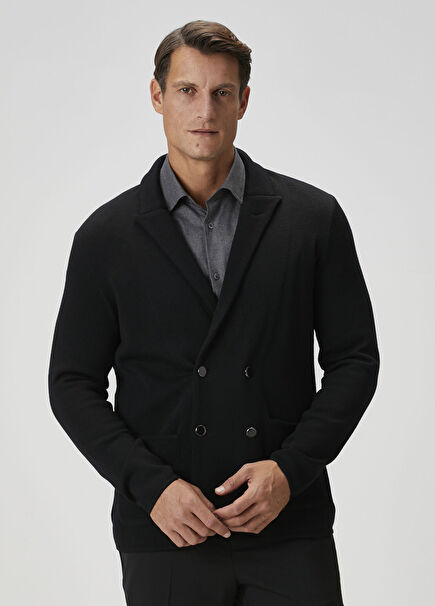 Siyah Yün Kruvaze Triko Ceket