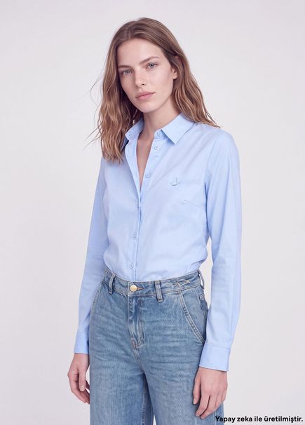 Slim Fit Non-Iron Mavi Gömlek