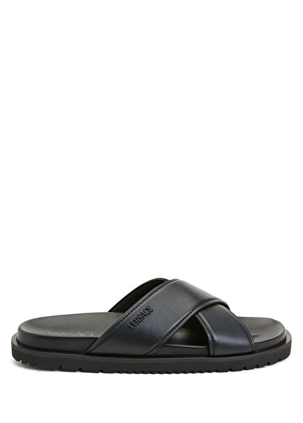 Black Men's Leather Slippers