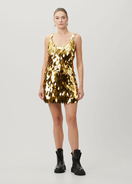 Robe Gold Midi Kokteyl Elbise