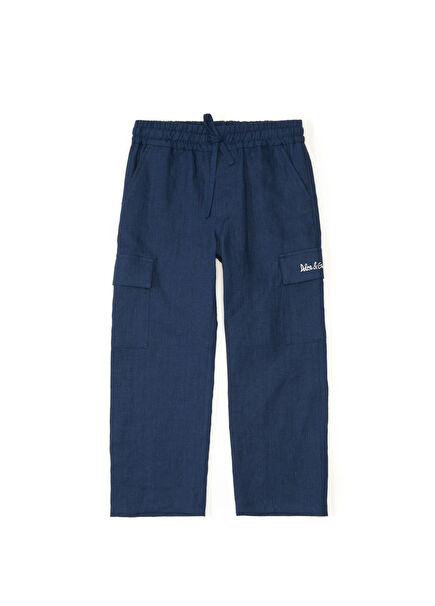 Petrol Erkek Çocuk Keten Pantolon