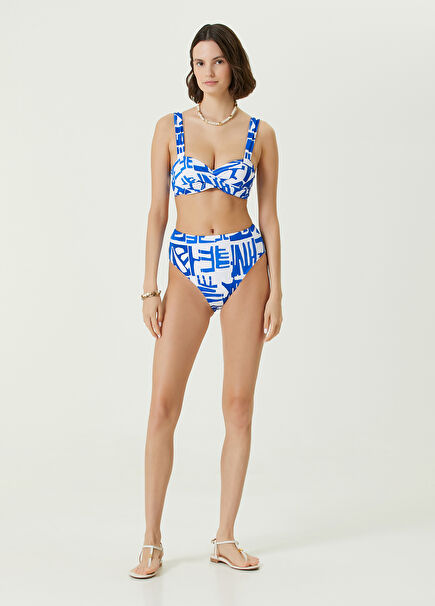 Mavi Yüksek Bel Desenli Bikini Altı