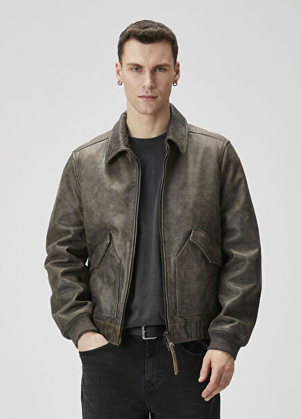 Siyah Bej Deri Ceket