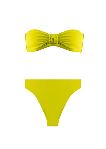 Julia Neon Yeşil Straplez Yüksek Bel Kadın Bikini Takımı