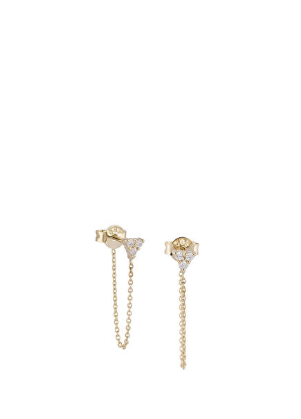 Triangle Diamond Stone 14K Gold Unisex Earrings