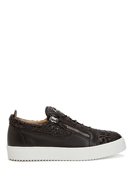 Kahverengi Örgü Dokulu Erkek Deri Sneaker