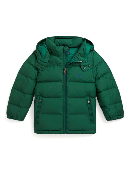 Boy's Puffer Jacket With Green Hood