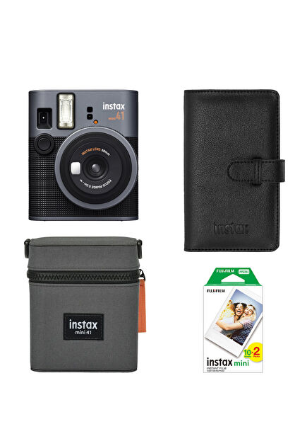 Instax Mini 41 Black Instant Camera 20 Pieces Film Bag and Laporta Album Gift Set