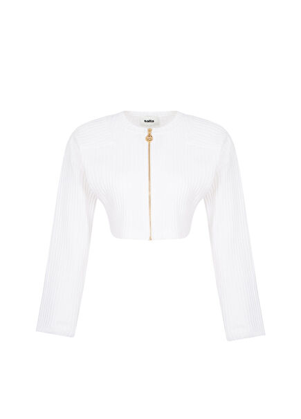 White Acrylic Knit Women's Short Cardigan