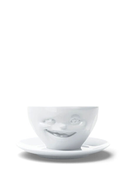 Winking Beyaz Porselen Çay Fincanı ve Tabağı