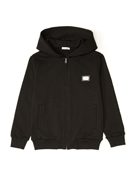 Siyah Kapüşonlu Logolu Erkek Çocuk Sweatshirt
