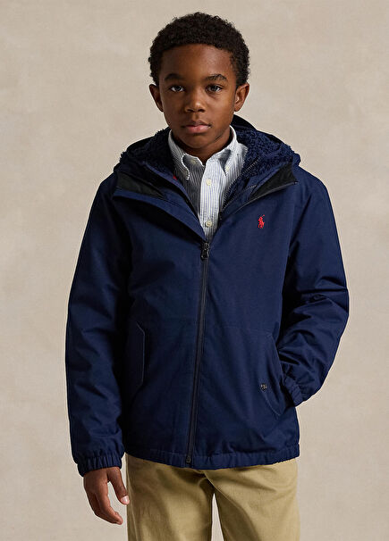 Navy Blue Hooded Unisex Kids Raincoat
