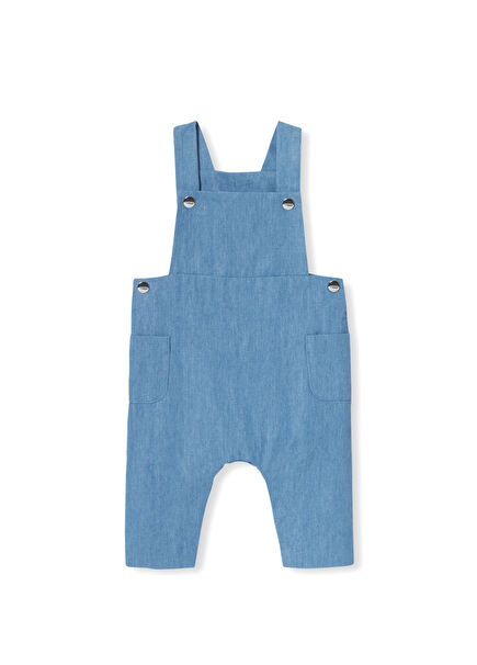 Mavi Yumuşak Denim Erkek Bebek Salopet