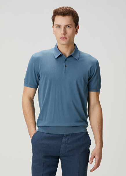 Blue Short Sleeve Polo Sweater