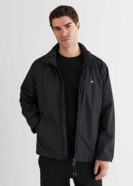 Black Stand-Up Collar Men's Raincoat