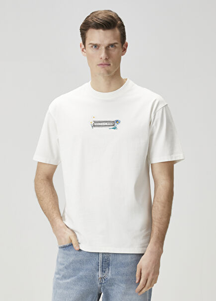 Ecru Logo Printed Floral Embroidered T-Shirt