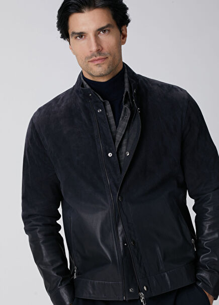 Navy Blue Gradient Leather Coat