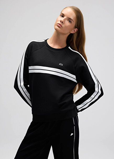 Çizgili Siyah Kadın Sweatshirt EF536-BK
