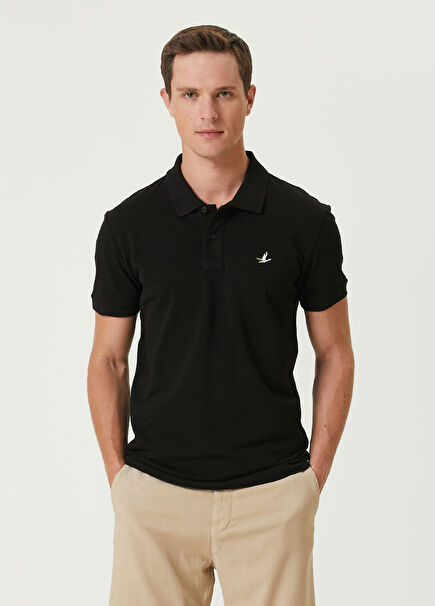 Slim Fit Black Polo Neck T-Shirt
