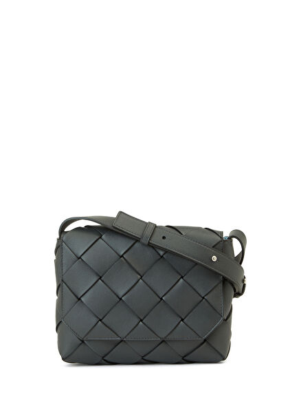 Dark Grey Knit Textured Women's Leather Bag