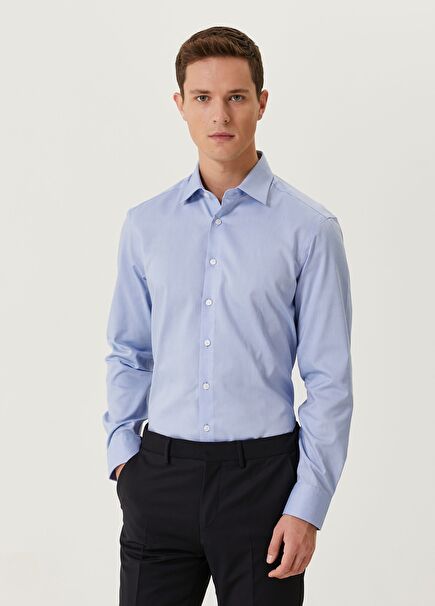 Comfort Fit Mavi Non-iron Oxford Gömlek