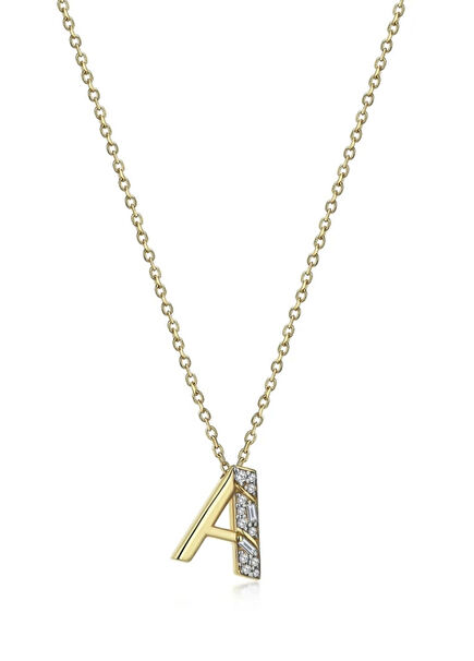 Timeless Initials A Harf Pırlanta Taşlı 14 Ayar Altın Kadın Kolye 