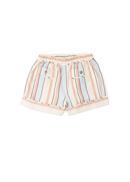 Çok Renkli Çizgi Desenli Kız Çocuk Şort
