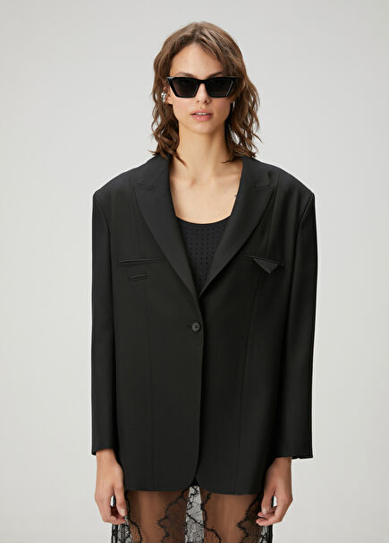 Oversize Siyah Yün Ceket