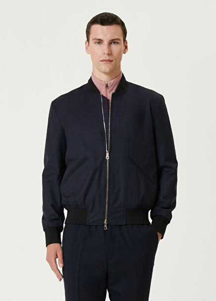 Navy Blue Wool Bomber Coat