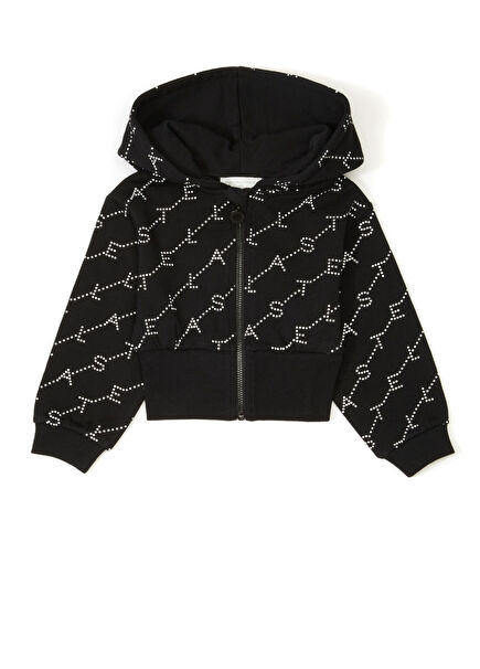 Siyah Beyaz Kapüşonlu Kız Çocuk Hırka