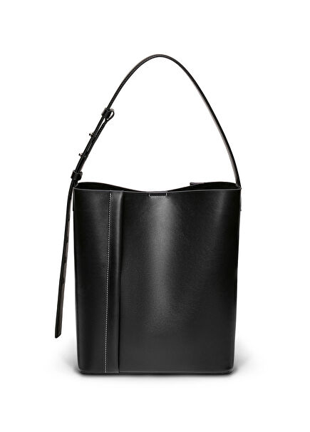 The Large Tote Plissé Black Leather Women's Shoulder Bag