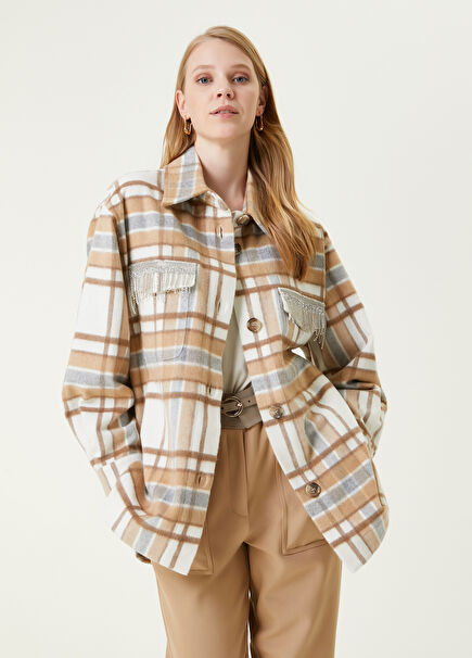 Camel Plaid Pocket Detailed Overshirt