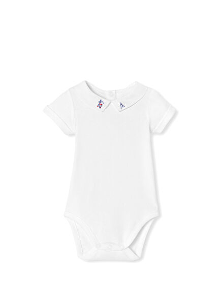 White Cotton Short Sleeve Baby Boy Bodysuit