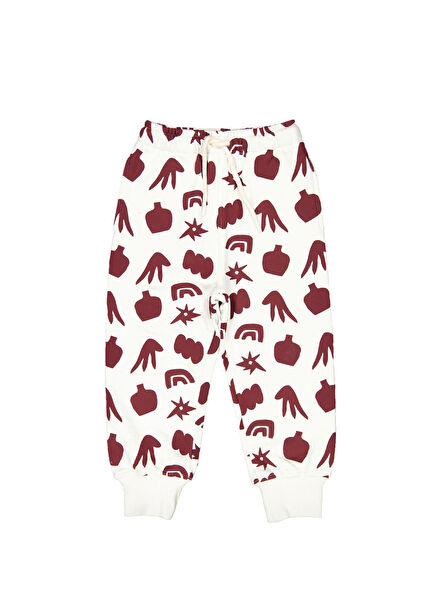 Contrast Print Beyaz Baskılı Unisex Çocuk Eşofman Altı 