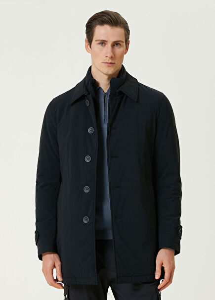Navy Blue Inside Collar Detailed Coat