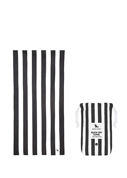 Cabana Kamari Charcoal Siyah Çizgili Büyük Boy Unisex Plaj Havlusu 