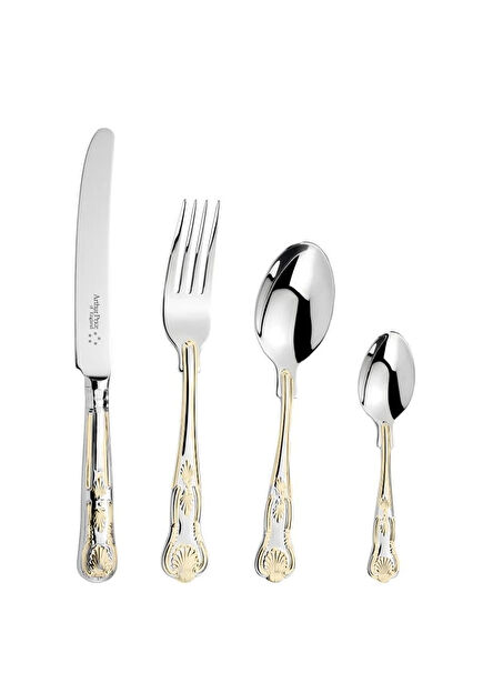 England Kings Grey Gold Steel 84 Piece Cutlery Set for 12 Person