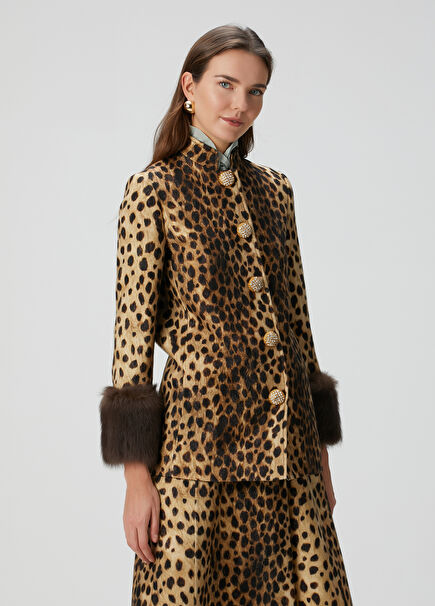 Leopar Desenli Yün Kaban
