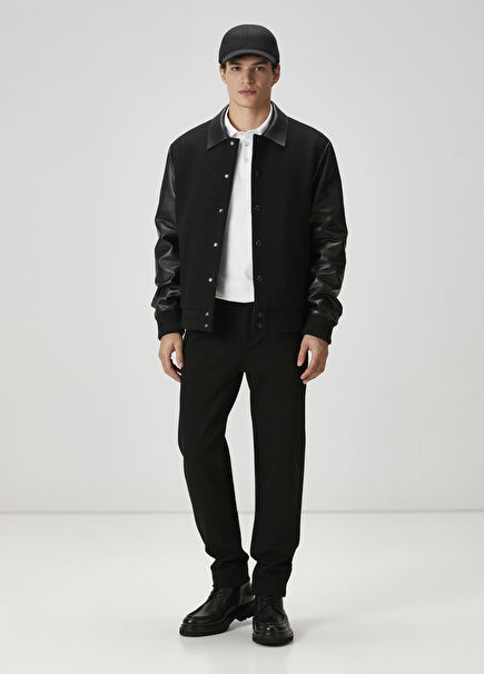Black Textured Chinos