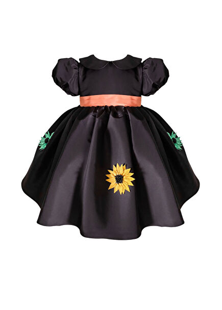 Black Taffeta Short Sleeve Girls' Dress