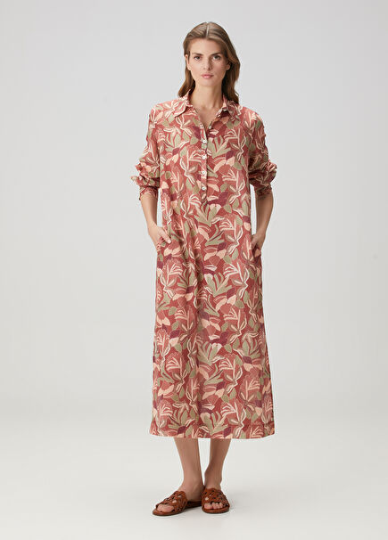 Jenny Red Floral Midi Shirt Dress
