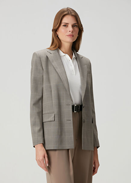 Grey Plaid Wool Jacket
