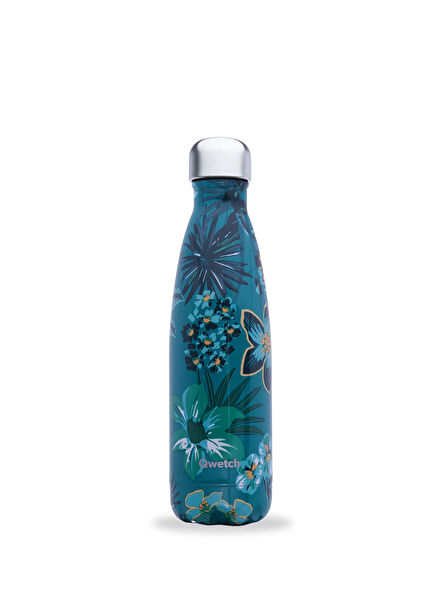 QD3487 Flower Patterned Heat Insulated Turquoise Thermos 500 ml