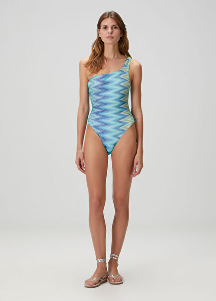 Mavi Zikzak Desenli Mayo