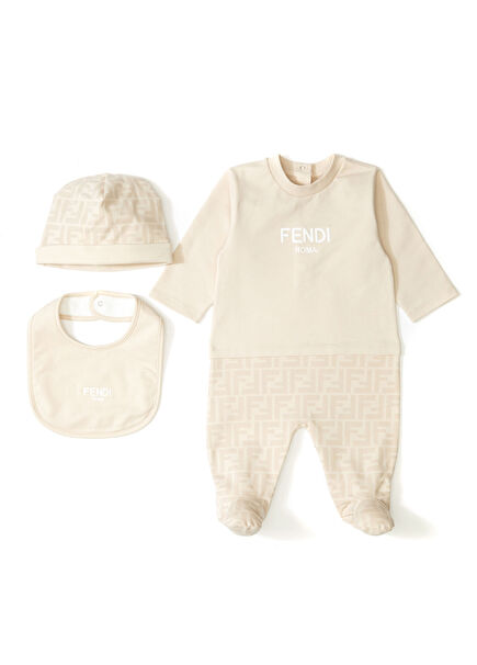Beige Logo Detail Baby 3-Pieces Set