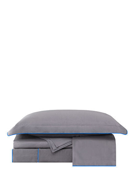 Blue Pipinng Anthracite Grey Cotton Sateen Double Duvet Set